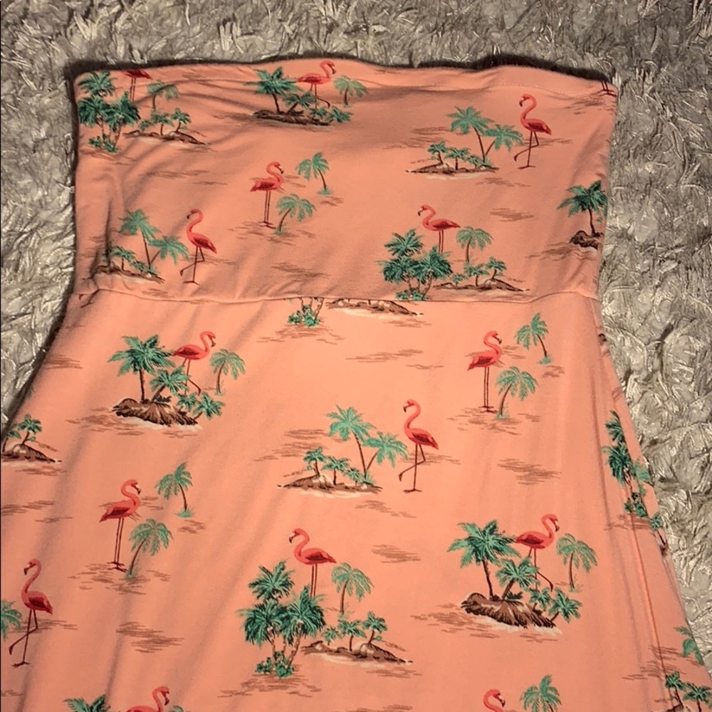 A line Summer strapless dress Hawaiian vacation flamingo - Picture 2 of 3